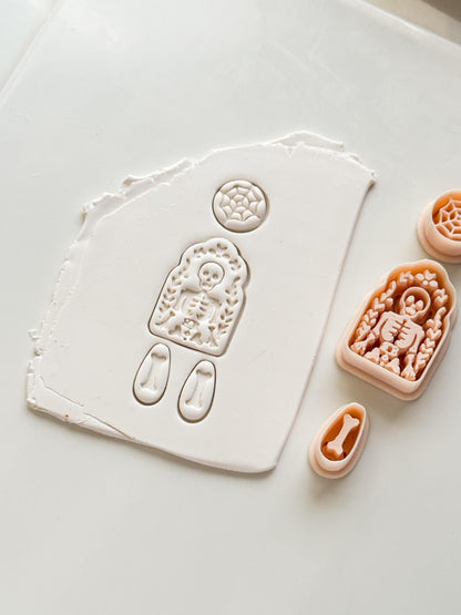 Folk Skeleton Cutter: Floral Skeleton Dangle Shape for Polymer Clay