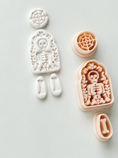 Folk Skeleton Cutter: Floral Skeleton Dangle Shape for Polymer Clay
