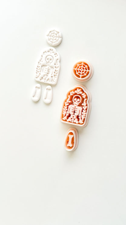 Folk Skeleton Cutter: Floral Skeleton Dangle Shape for Polymer Clay