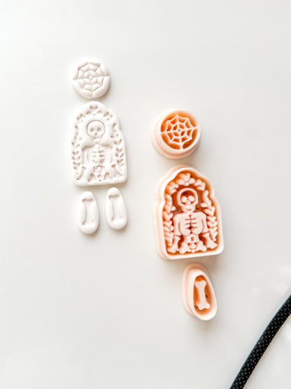 Folk Skeleton Cutter: Floral Skeleton Dangle Shape for Polymer Clay