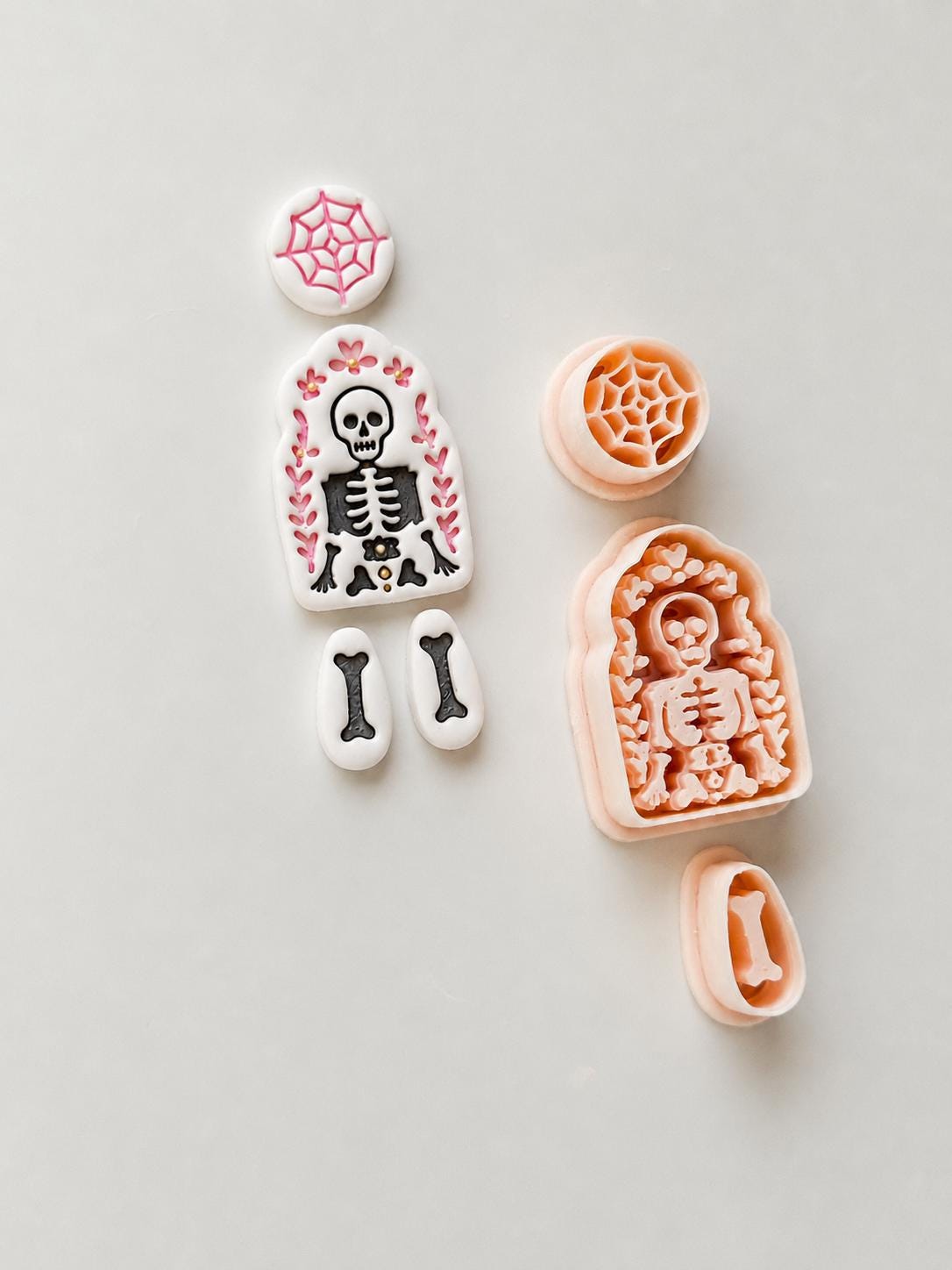 Folk Skeleton Cutter: Floral Skeleton Dangle Shape for Polymer Clay