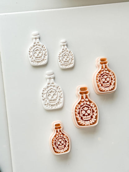 Folk Skull Potion Cutter: Floral Skull Bottle Dangle Shape for Polymer Clay