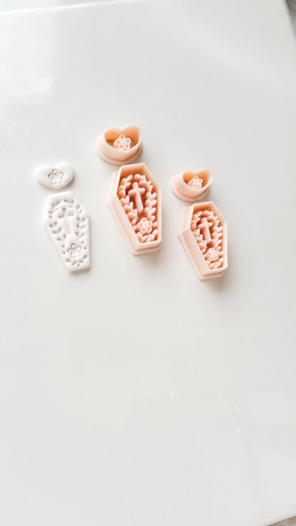Folk Love Coffin Cutter: Floral Cross Dangle Shape for Polymer Clay