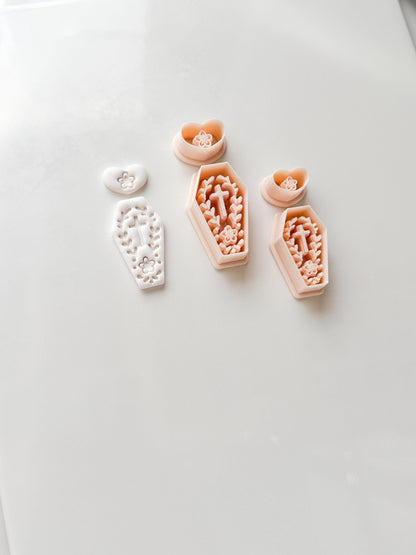 Folk Love Coffin Cutter: Floral Cross Dangle Shape for Polymer Clay