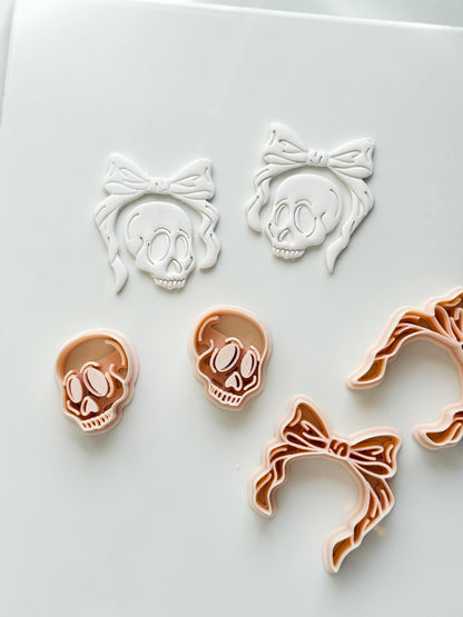 Layered Bow Skull Cutter: Gothic Skull Dangle Design for Polymer Clay