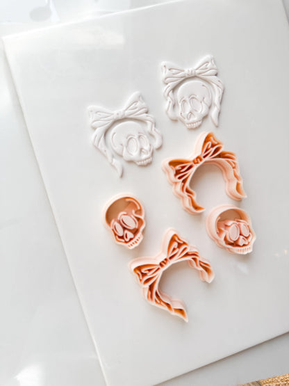 Layered Bow Skull Cutter: Gothic Skull Dangle Design for Polymer Clay