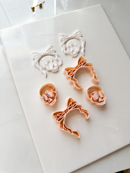 Layered Bow Skull Cutter: Gothic Skull Dangle Design for Polymer Clay