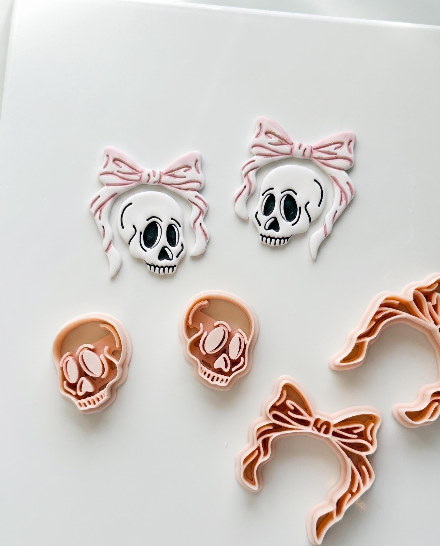 Layered Bow Skull Cutter: Gothic Skull Dangle Design for Polymer Clay