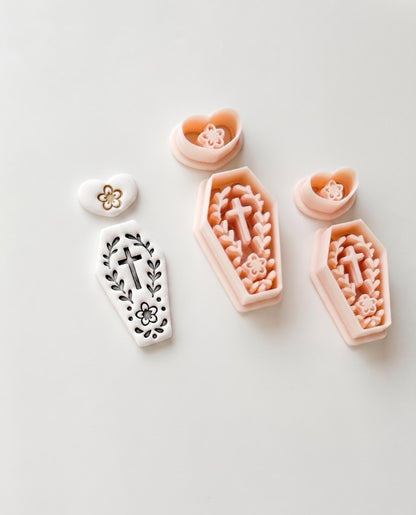Folk Love Coffin Cutter: Floral Cross Dangle Shape for Polymer Clay