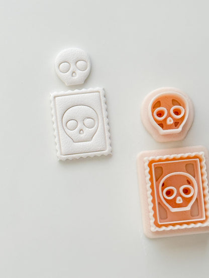 Skull Stamp Cutter: Framed Skull Impression Tool for Polymer Clay