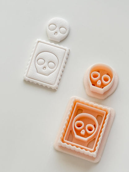 Skull Stamp Cutter: Framed Skull Impression Tool for Polymer Clay
