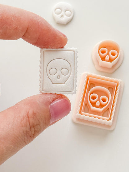 Skull Stamp Cutter: Framed Skull Impression Tool for Polymer Clay