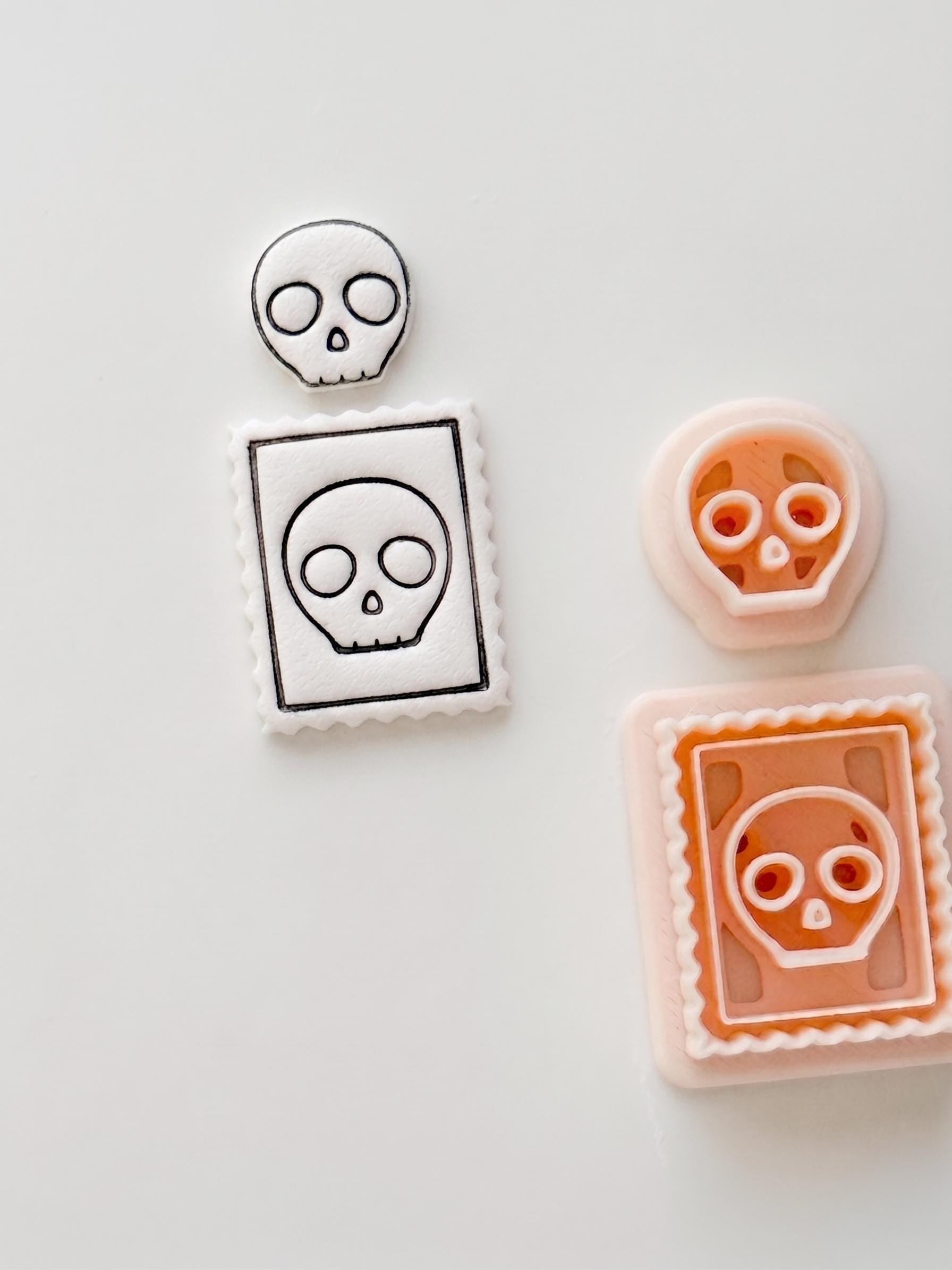 Skull Stamp Cutter: Framed Skull Impression Tool for Polymer Clay