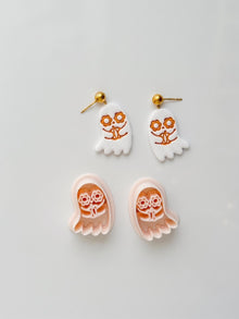 Floral Ghostie Cutter: Flower Eyed Ghost Holding Pumpkin for Polymer Clay
