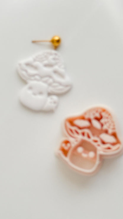 Mushroom Boo Cutter: Ghost Fungi Spooky Dangle for Polymer Clay