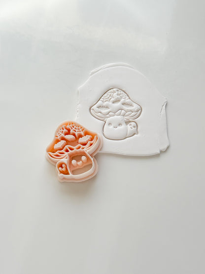 Mushroom Boo Cutter: Ghost Fungi Spooky Dangle for Polymer Clay