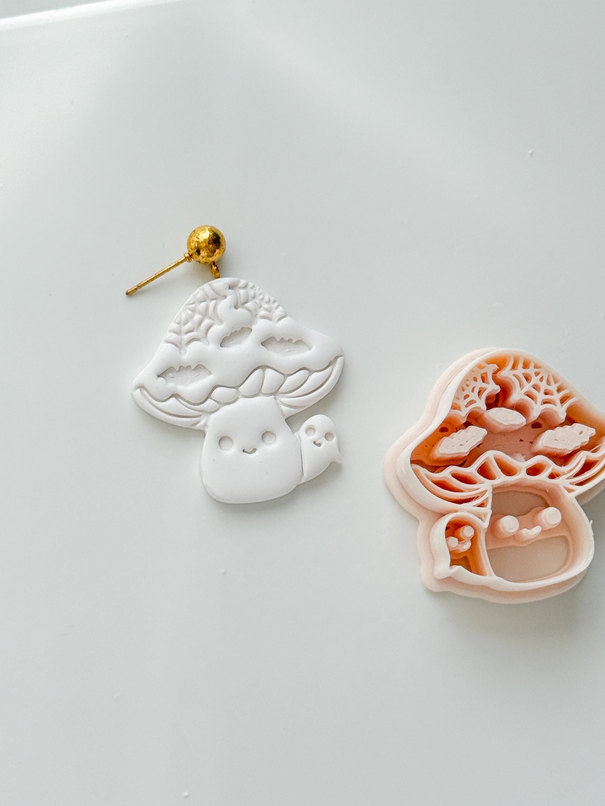 Mushroom Boo Cutter: Ghost Fungi Spooky Dangle for Polymer Clay