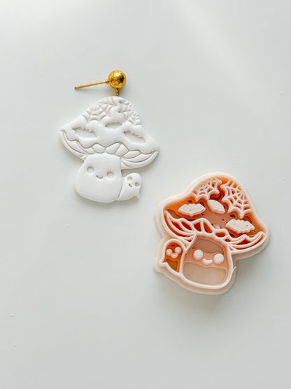 Mushroom Boo Cutter: Ghost Fungi Spooky Dangle for Polymer Clay