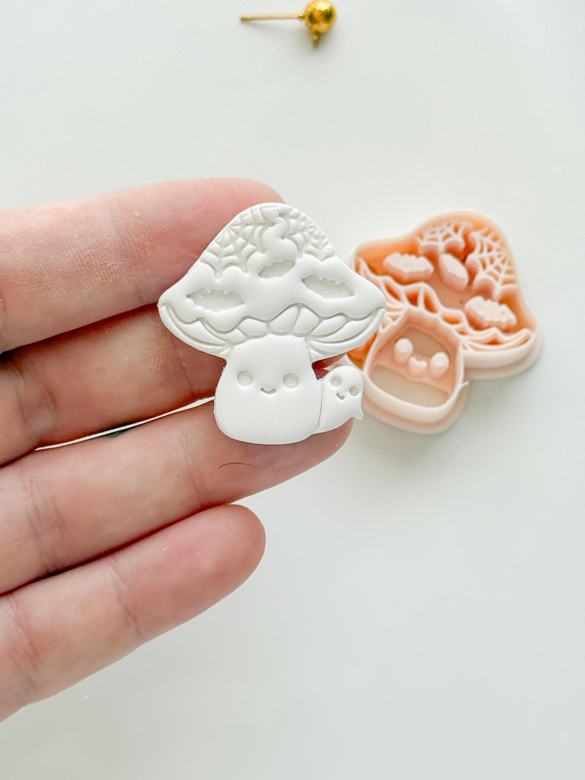 Mushroom Boo Cutter: Ghost Fungi Spooky Dangle for Polymer Clay