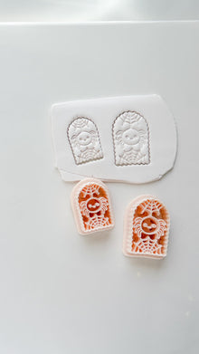 Skull Spider Cutter: Web Framed Arachnid Earring for Polymer Clay