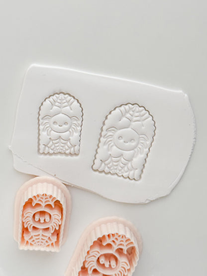 Skull Spider Cutter: Web Framed Arachnid Earring for Polymer Clay