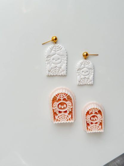 Skull Spider Cutter: Web Framed Arachnid Earring for Polymer Clay