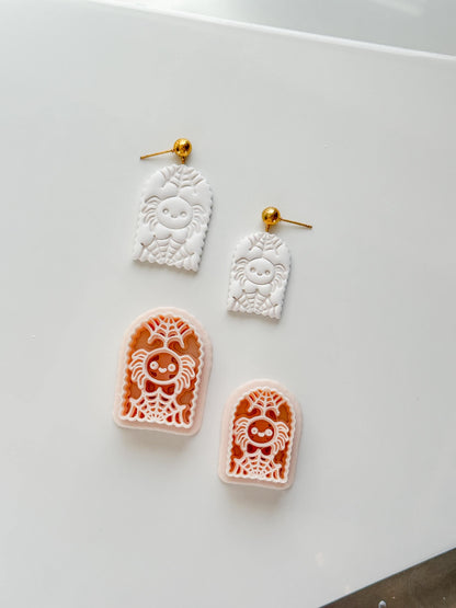 Skull Spider Cutter: Web Framed Arachnid Earring for Polymer Clay