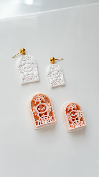 Skull Spider Cutter: Web Framed Arachnid Earring for Polymer Clay