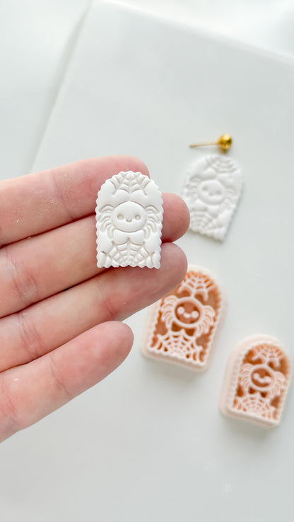 Skull Spider Cutter: Web Framed Arachnid Earring for Polymer Clay