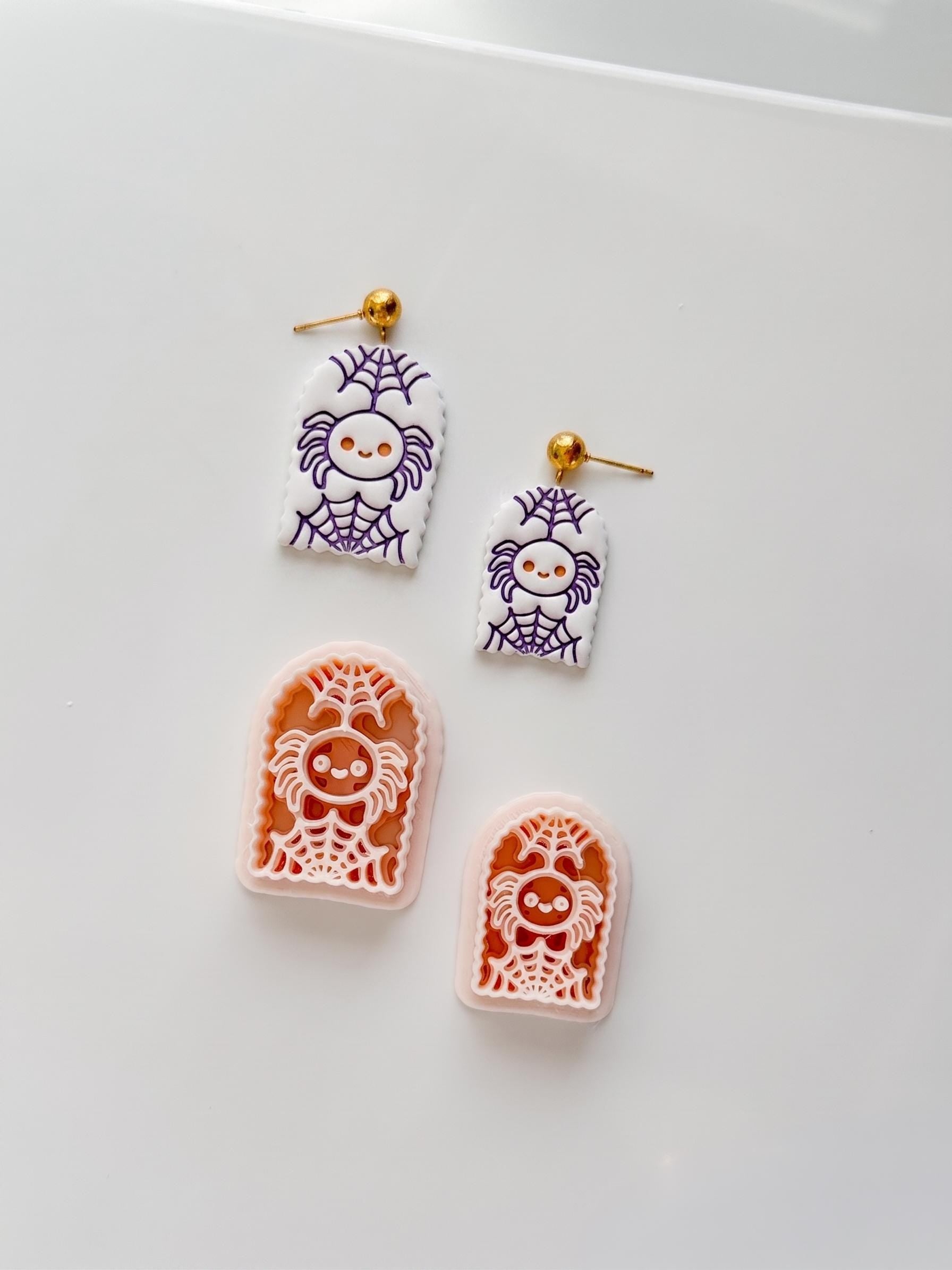 Skull Spider Cutter: Web Framed Arachnid Earring for Polymer Clay