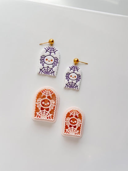 Skull Spider Cutter: Web Framed Arachnid Earring for Polymer Clay
