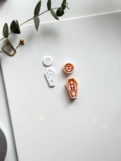 Skull Bloom Coffin Cutter: Floral Cross Coffin Dangle for Polymer Clay