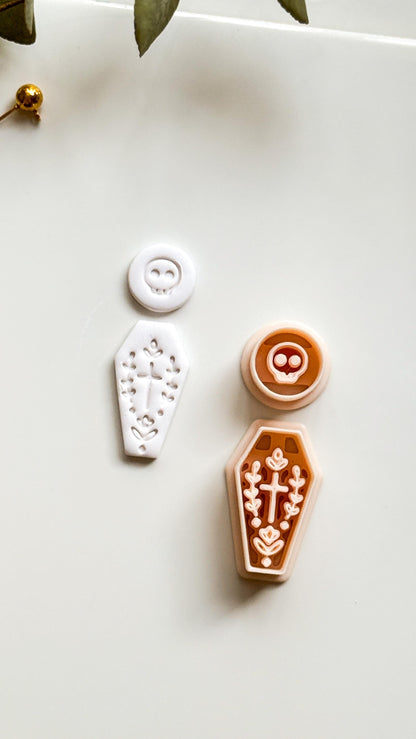 Skull Bloom Coffin Cutter: Floral Cross Coffin Dangle for Polymer Clay