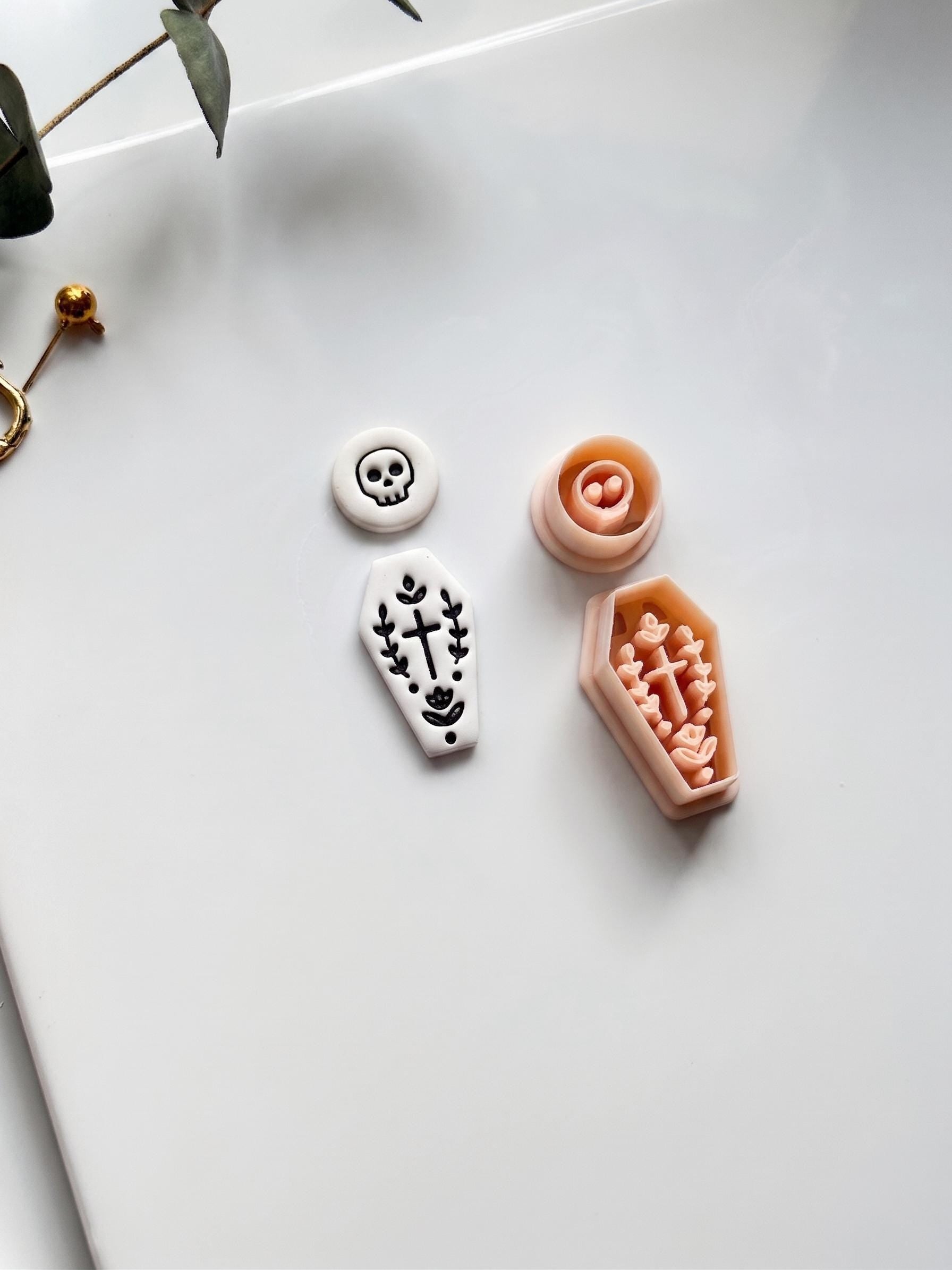 Skull Bloom Coffin Cutter: Floral Cross Coffin Dangle for Polymer Clay