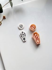 Skull Bloom Coffin Cutter: Floral Cross Coffin Dangle for Polymer Clay