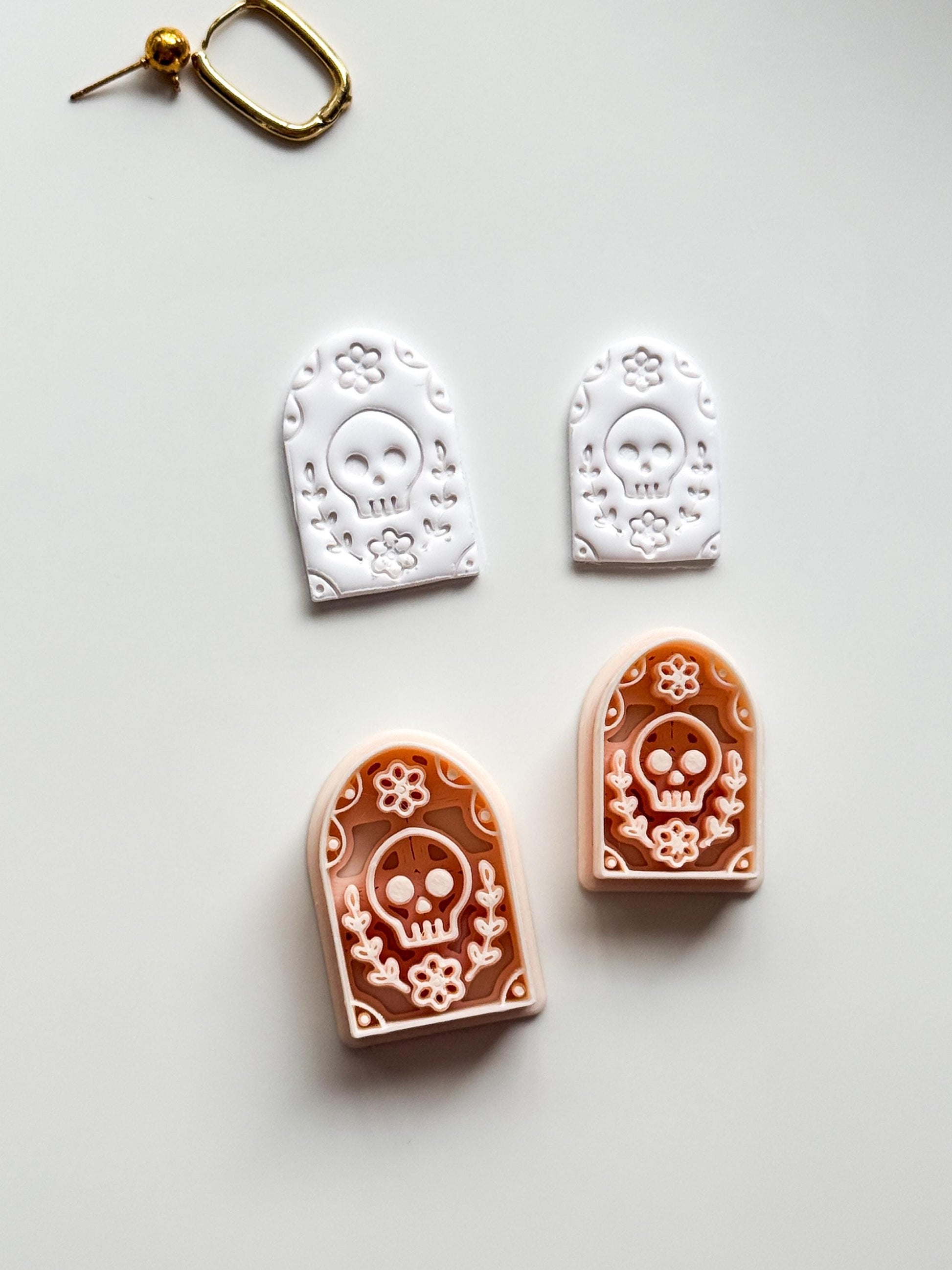 Skull Bloom Arch Cutter: Floral Sugar Skull Dangle for Polymer Clay