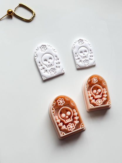 Skull Bloom Arch Cutter: Floral Sugar Skull Dangle for Polymer Clay