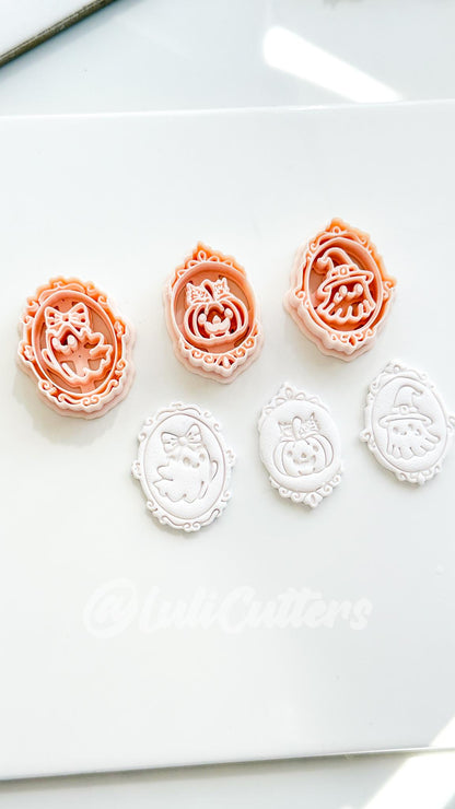 Haunted Cameo Cuties Cutter: Ghost, Pumpkin & Witch Portraits for Polymer Clay