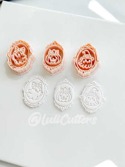 Haunted Cameo Cuties Cutter: Ghost, Pumpkin & Witch Portraits for Polymer Clay