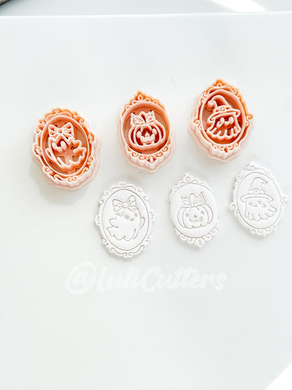 Haunted Cameo Cuties Cutter: Ghost, Pumpkin & Witch Portraits for Polymer Clay
