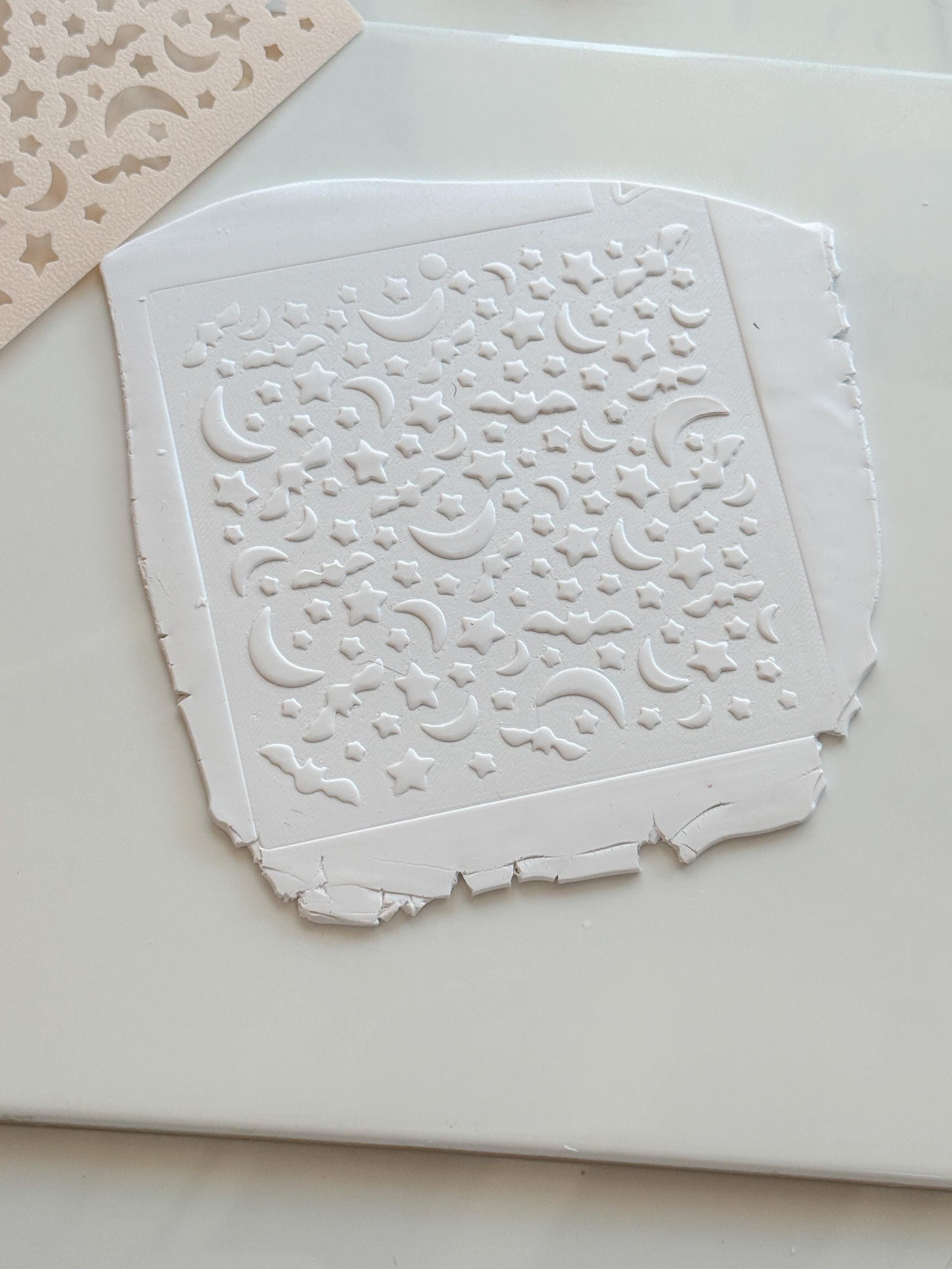 Bat & Stars Stencil: Moon, Star and Flying Bat Pattern for Polymer Clay