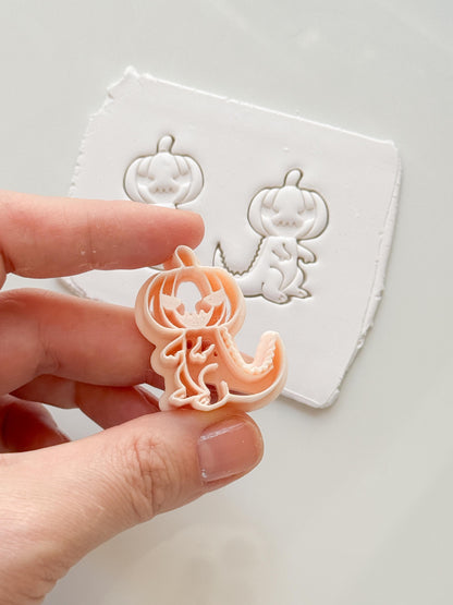 Pumpkin Head Dinosaur Cutter: Halloween T-Rex Character for Polymer Clay