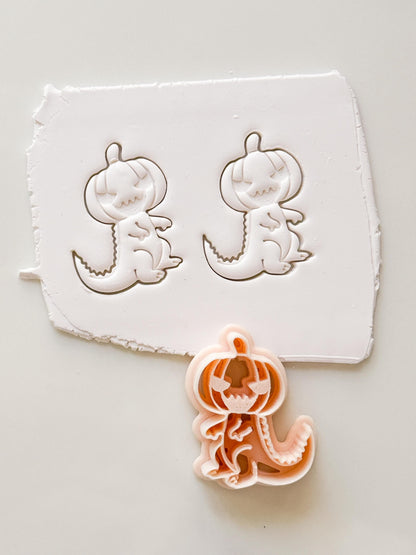 Pumpkin Head Dinosaur Cutter: Halloween T-Rex Character for Polymer Clay