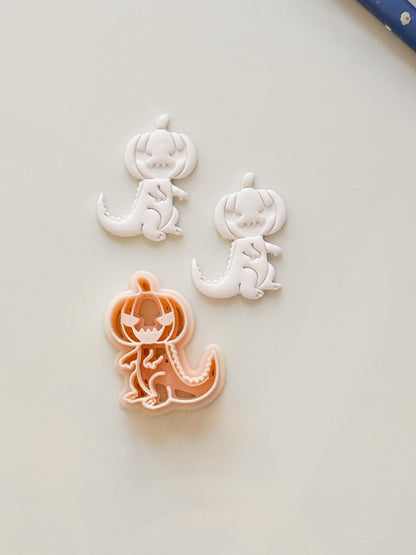 Pumpkin Head Dinosaur Cutter: Halloween T-Rex Character for Polymer Clay