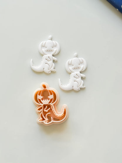 Pumpkin Head Dinosaur Cutter: Halloween T-Rex Character for Polymer Clay
