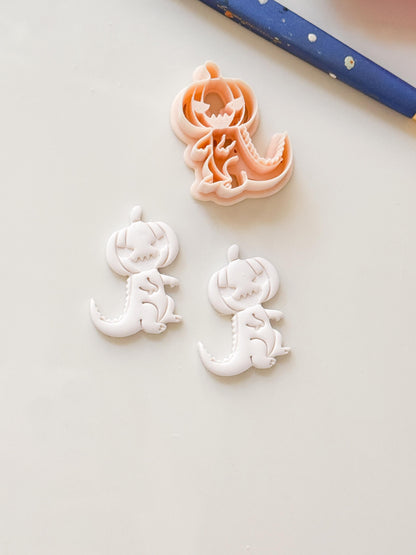 Pumpkin Head Dinosaur Cutter: Halloween T-Rex Character for Polymer Clay