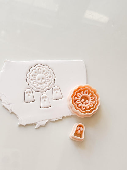 Ghost & Skull Doily Cutter: Lace Halloween Dangle for Polymer Clay