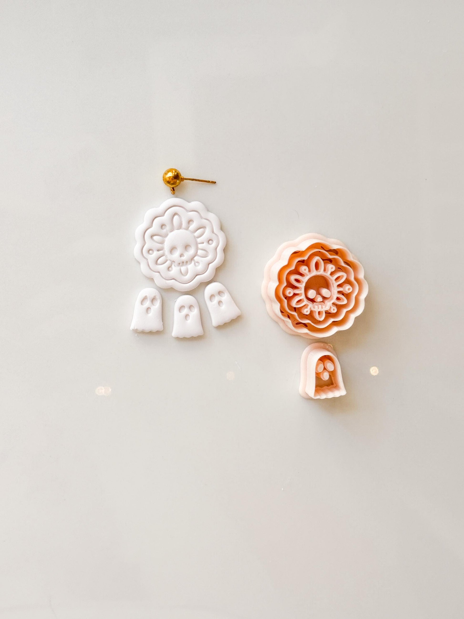 Ghost & Skull Doily Cutter: Lace Halloween Dangle for Polymer Clay