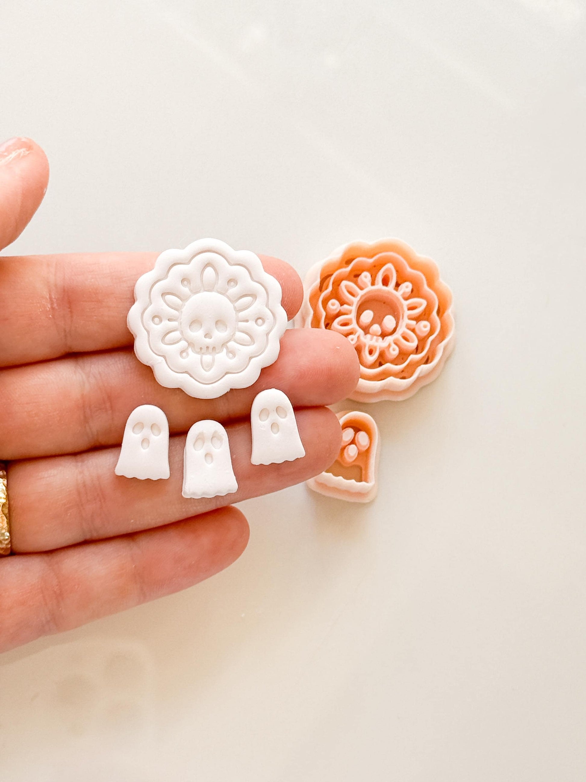 Ghost & Skull Doily Cutter: Lace Halloween Dangle for Polymer Clay