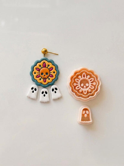 Ghost & Skull Doily Cutter: Lace Halloween Dangle for Polymer Clay